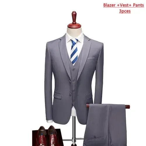 14 Color M-6XL Men's 3-Piece Formal Suit – Jacket, Vest & Pants for Business, Groom & Wedding