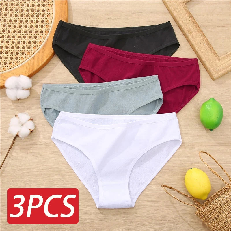 3PCS Set Women's Cotton Jacquard Panties Solid Color Sexy Briefs Underwear S-XL