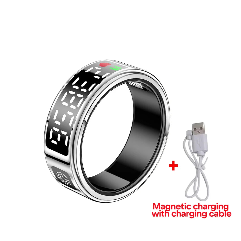 2025 SR08 Smart Ring – LED Display, Heart Rate & Blood Oxygen Monitor, 5ATM Waterproof, Multi-Sport Modes for Men & Women