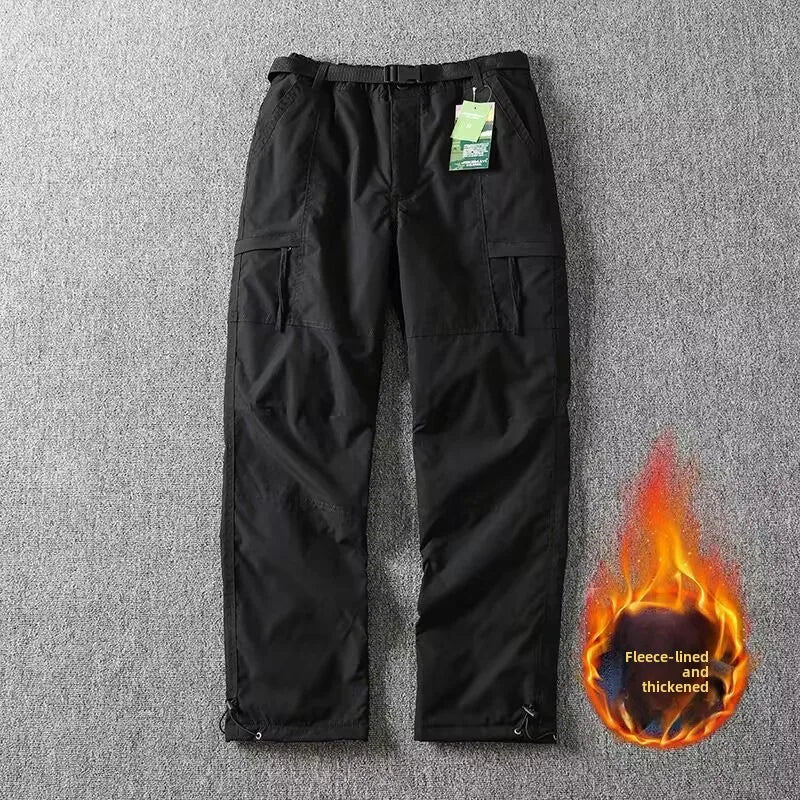 Outdoor Workwear Pants Men's | Loose Fleece-Lined Soft Hiking Pants | Windproof Waterproof Polyester Fiber Straight Leg