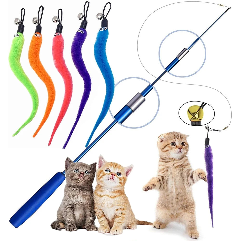 Plush Cat Worm Toy Refill Set – Replacement Heads for Teaser Wands (5/6/10/11 Pcs)