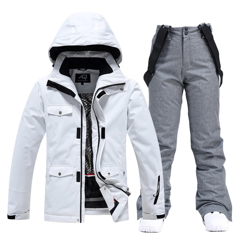 Men & Women Snow Suit Set – Waterproof Windproof Ski Jacket & Ski Pants, Pure Color Winter Snowboard Clothing (-30°C)