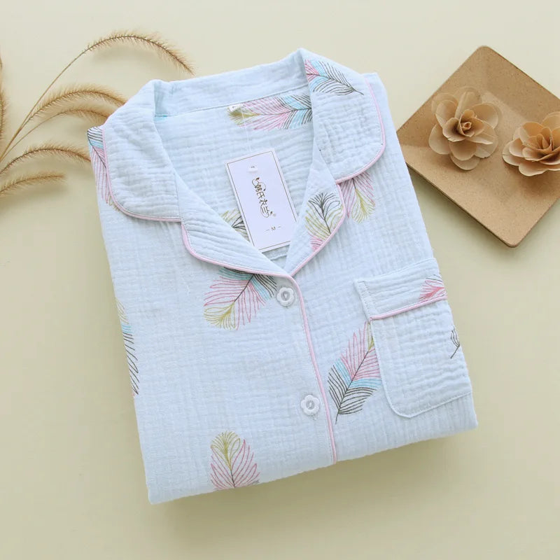 2025 Women's Polka Dot Pajama Set | 100% Cotton Gauze Two-Piece Spring Sleepwear & Loungewear