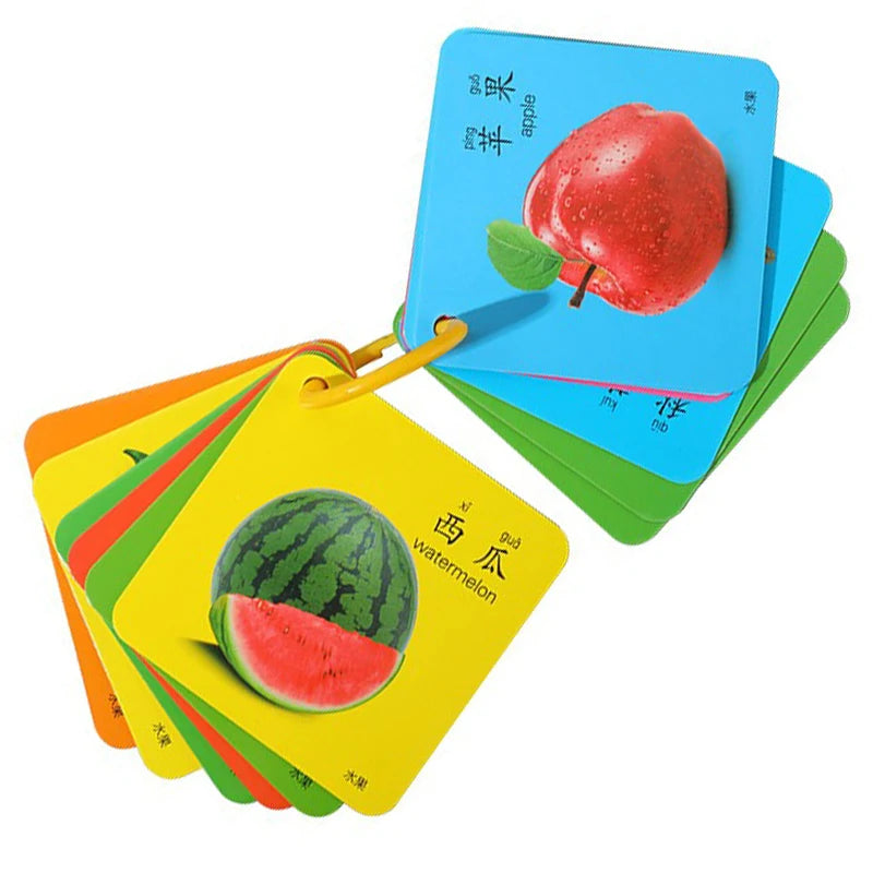 90-Page Animal & Fruits Numbers Cognitive Cards – Early Education & Literacy Learning Book for Kids