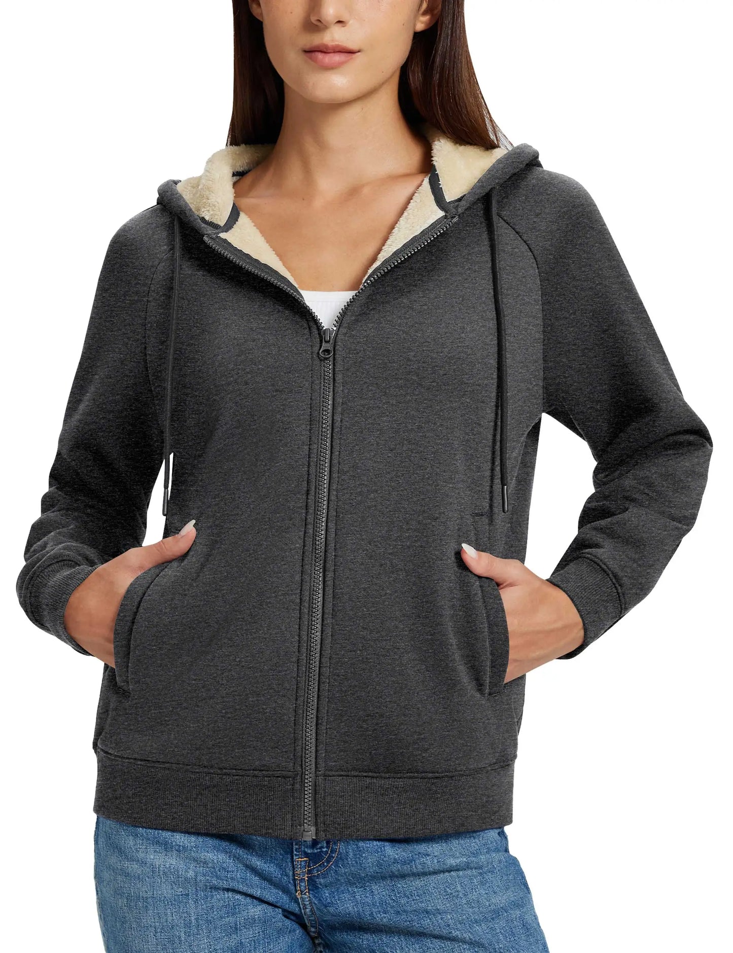 TACVASEN Women's Sherpa-Lined Full-Zip Hoodie Jacket Winter Warm Casual Outdoor Sweatshirt with Pockets