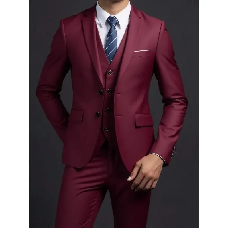 Men's 3-Piece Gentleman Suit – British Style Solid-Color Business & Wedding Outfit