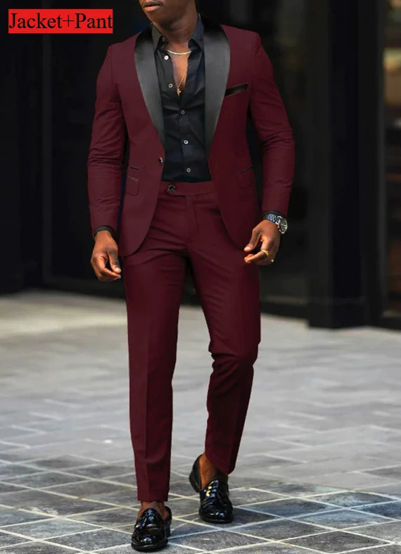 Men's Formal Slim Fit Tuxedo Suit – Luxury Groom & Prom Wedding Outfit