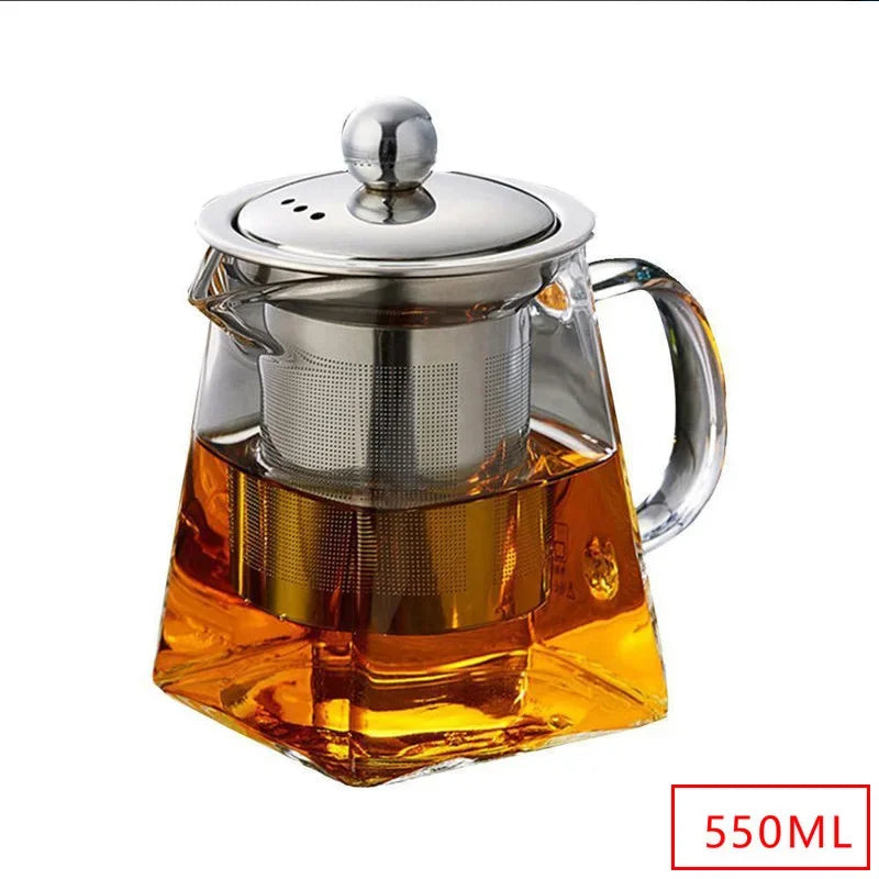 Heat-Resistant Glass Teapot – Clear Kettle with Stainless Steel Infuser & Filter