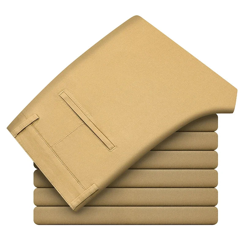 97% Cotton Men's Casual Pants | Autumn Fashion Comfortable Elastic Slim Straight Business Trousers | Black, Army Green, Khaki