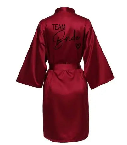 Bridesmaid Satin Robe | Wedding Party Kimono Pajamas with Black Lettering Team Bride Bathrobe