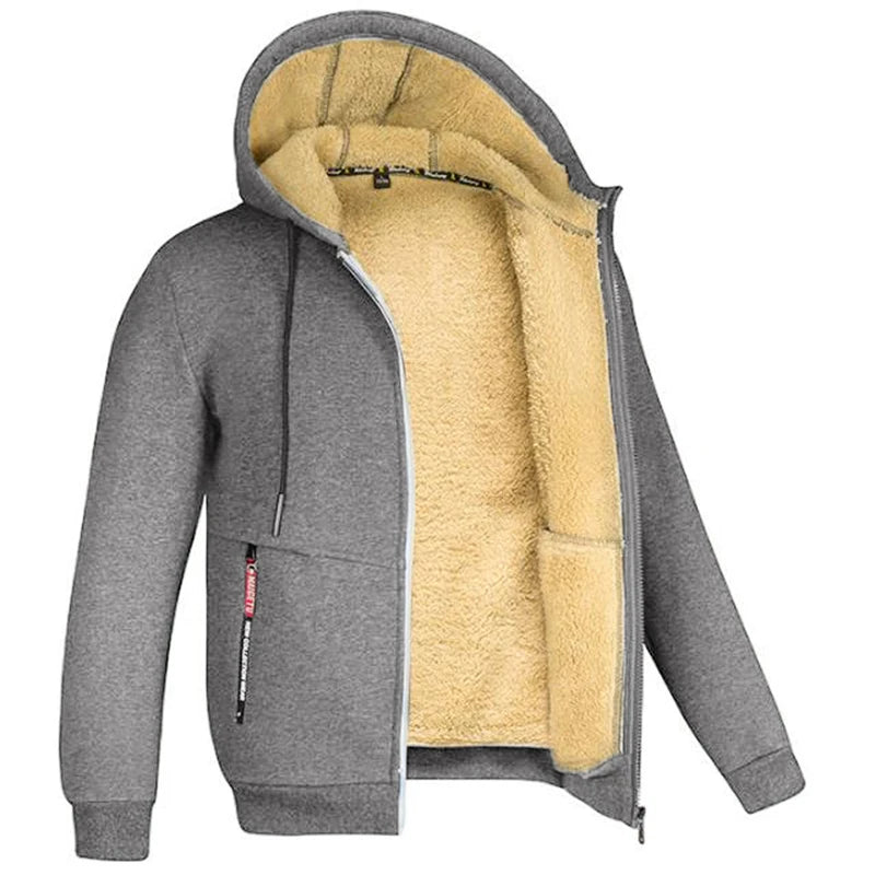 Unisex Trendy Lamb Wool Jacket – Warm Zipper Hoodie with Front Pockets, Plush Lined Winter Coat