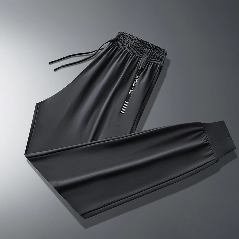 بنطلون رجالي من الحرير الجليدي - بنطلون رياضي صيفي رقيق سريع الجفاف مستقيم الساق واسع الساق غير رسمي طويل