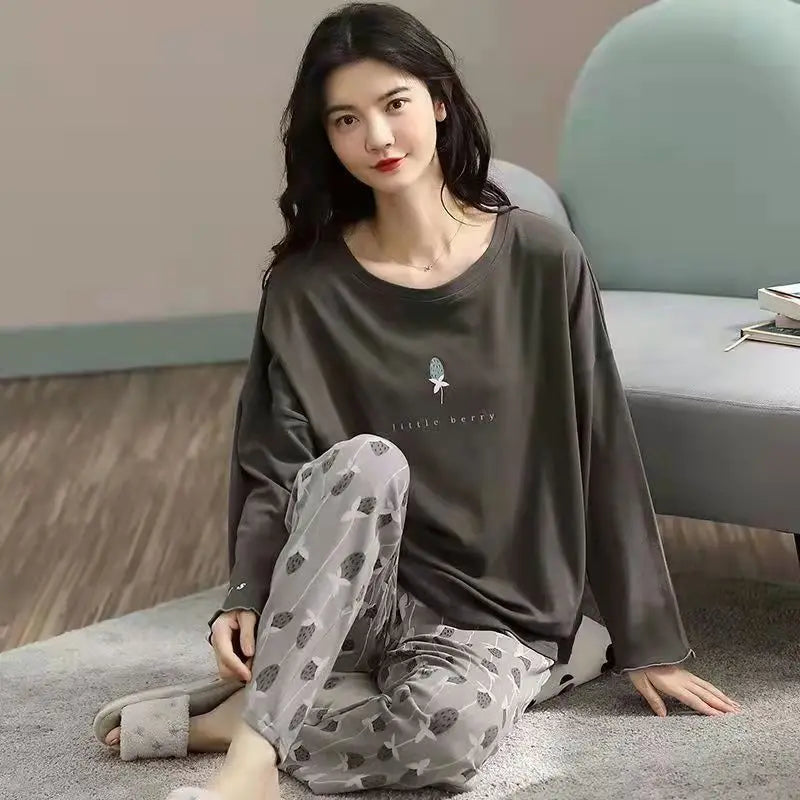Spring & Autumn Women's Pajama Set | Long Sleeve Homewear | Plus Size Autumn & Winter Sleepwear