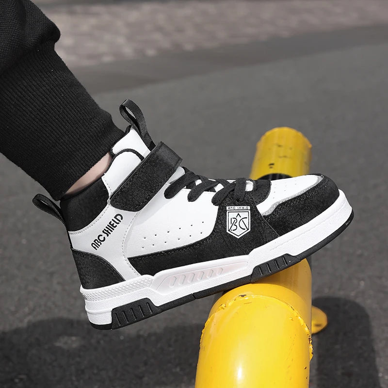 Kids High Top Sneakers | Waterproof Leather Non-Slip Casual Sport Shoes for Boys & Girls