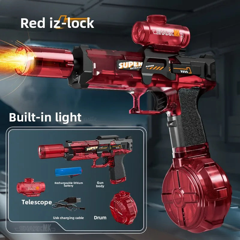 مسدس ماء كهربائي للأطفال والكبار - مسدس رش قوي أوتوماتيكي مع شفط ماء - هدية صيفية للشاطئ للأولاد