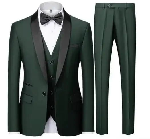 Men's Black 3-Piece Slim Fit Suit – Large Size Wedding & Party Outfit