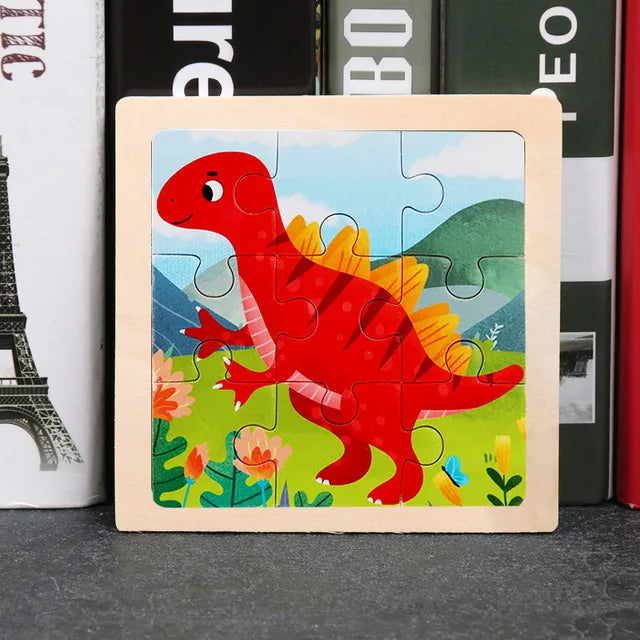 11x11CM Kids Wooden Puzzle – Cartoon Animal Traffic Tangram Educational Jigsaw Toy Gift for Children