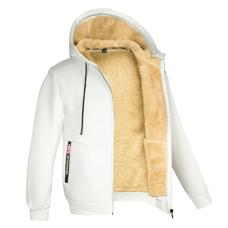 Unisex Trendy Lamb Wool Jacket – Warm Zipper Hoodie with Front Pockets, Plush Lined Winter Coat