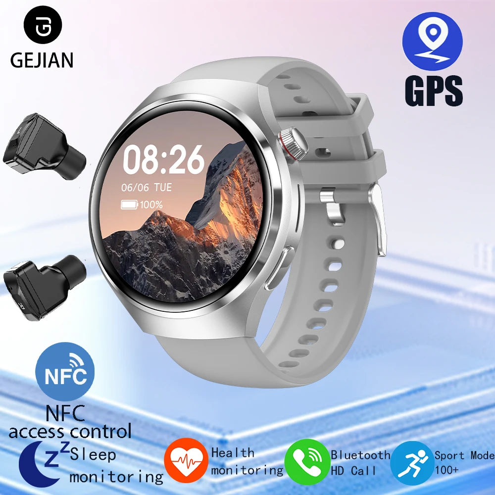 ساعة ذكية 2 في 1 مع سماعات بلوتوث - شاشة عالية الدقة 1.53 بوصة، مكالمات بلوتوث، NFC، GPS، ومتتبع معدل ضربات القلب