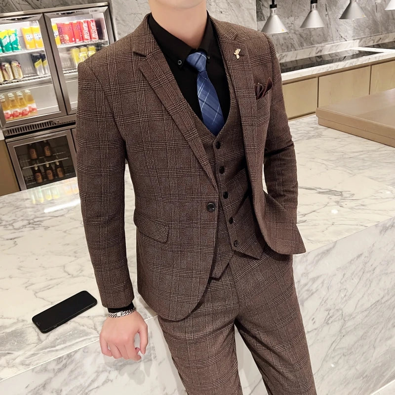 2023 Men's British Fashion 3-Piece Slim Fit Suit – Trendy Banquet Outfit