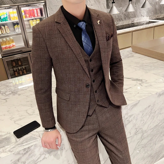 2023 Men's British Fashion 3-Piece Slim Fit Suit – Trendy Banquet Outfit