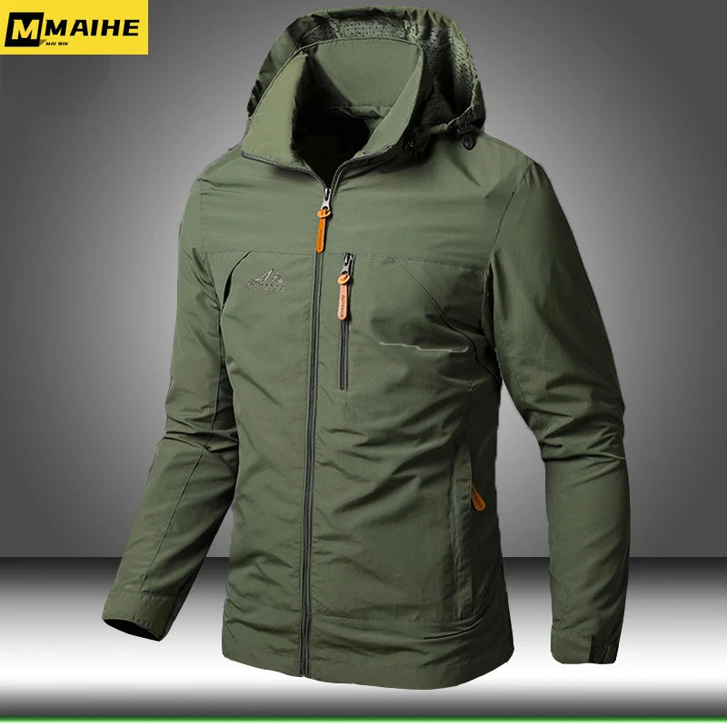 Men’s Waterproof Windbreaker Jacket – Military Hooded Combat Coat for Autumn Outdoor Hiking & Biking
