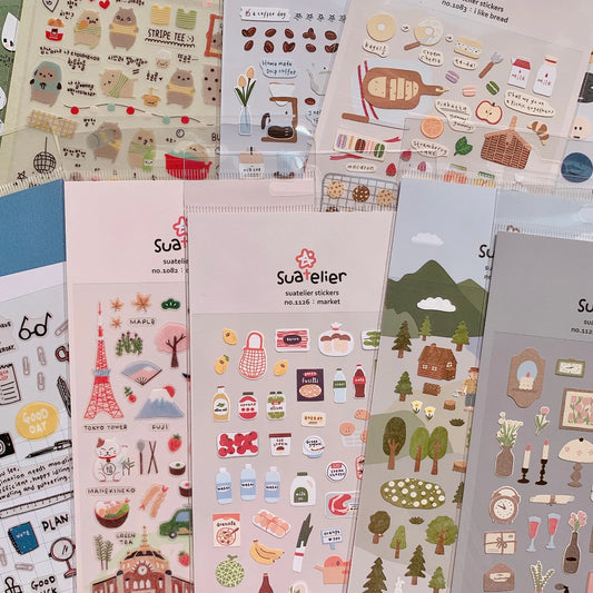 Suatelier Korean Kawaii Daily Stickers – Original Scrapbooking & DIY Journal Stationery Deco Set