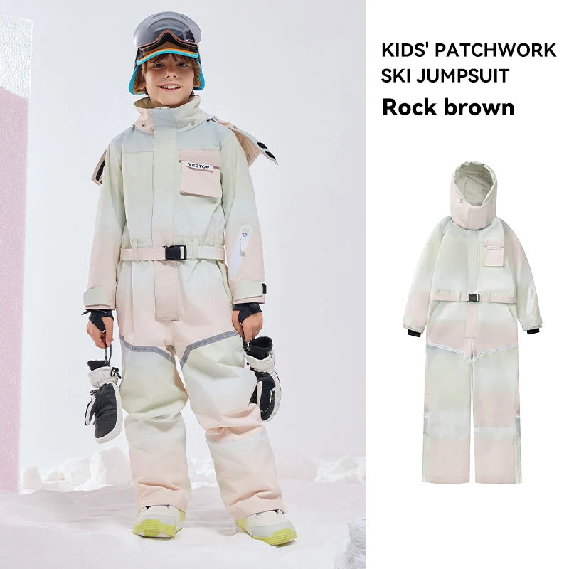 Children’s Thick One-Piece Ski Jumpsuit – Waterproof Hooded Snowboard Jacket & Overalls, Warm Winter Outdoor Sports Wear