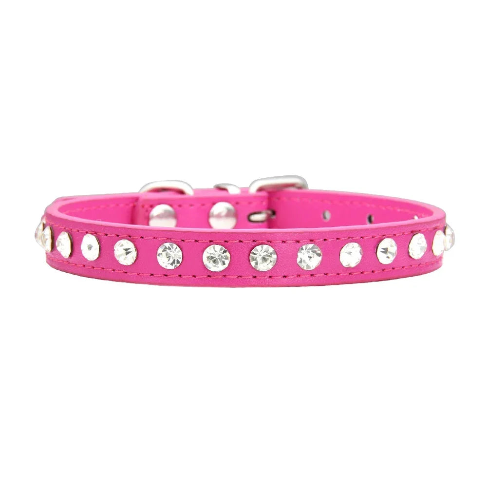 Collar de perro personalizado con diamantes de imitación: cuero sintético ajustable en 16 colores para perros pequeños y chihuahuas.