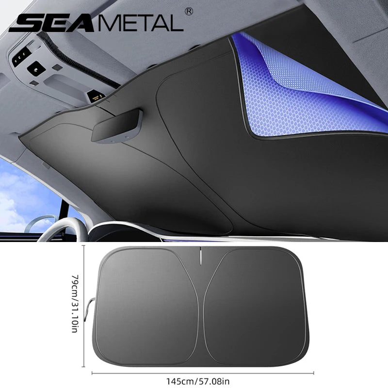 SEAMETAL Car Windshield Sun Shade Cover Black Glue Coating Sunshade Foldable Thicken Front Window UV Reflective Protection Cover
