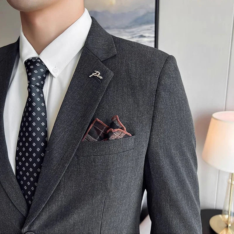 Men's High-End Solid Color Suit – Jacket & Pants for Business, Wedding & Party