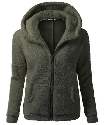 Autumn Winter 2025 Women's Hoodie Zipper Coat Casual Solid Soft Fleece Jacket