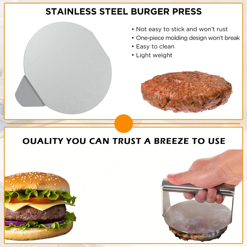Stainless Steel Smash Burger Press – Heavy-Duty Meat Masher & Patty Mold for Grilling & Kitchen Cooking