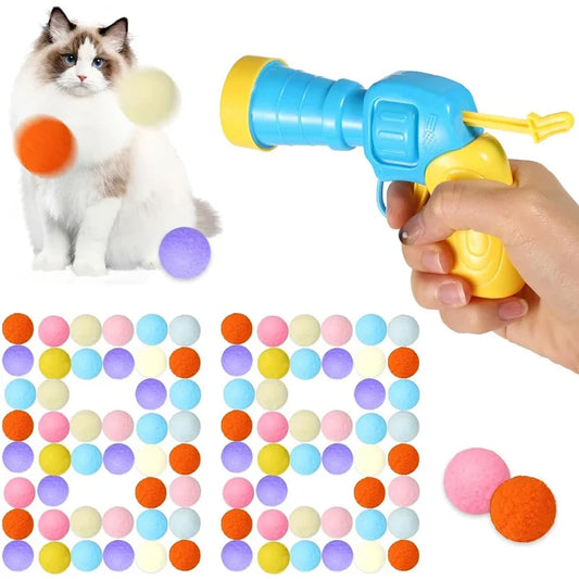 Interactive Cat Launch Toy – Mini Shooting Gun with Plush Ball for Kitten Training & Play