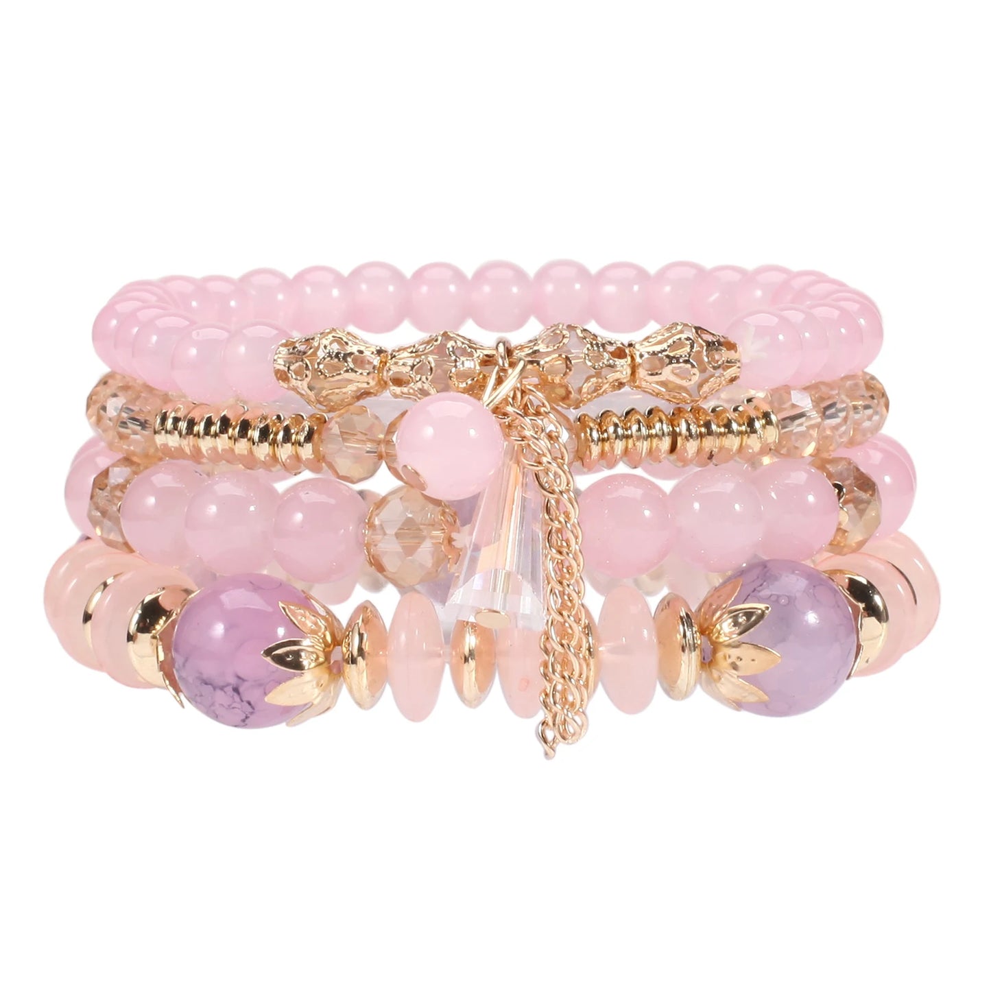 Bohemian Stackable Bead Bracelets for Women – Multilayered Stretch Bangles with Pendant Charms