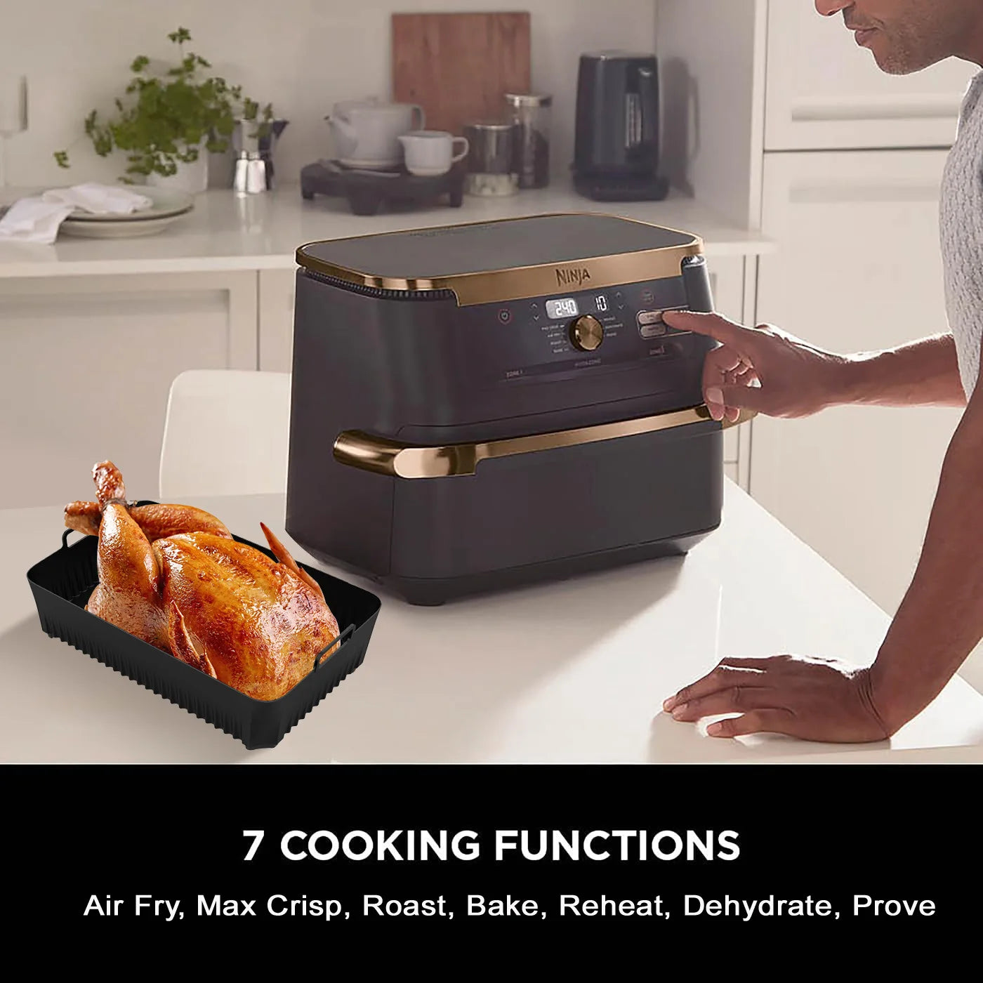 بطانات سيليكون مستطيلة لمقلاة الهواء - سلة بديلة قابلة لإعادة الاستخدام لـ Ninja DZ071/AF500UK