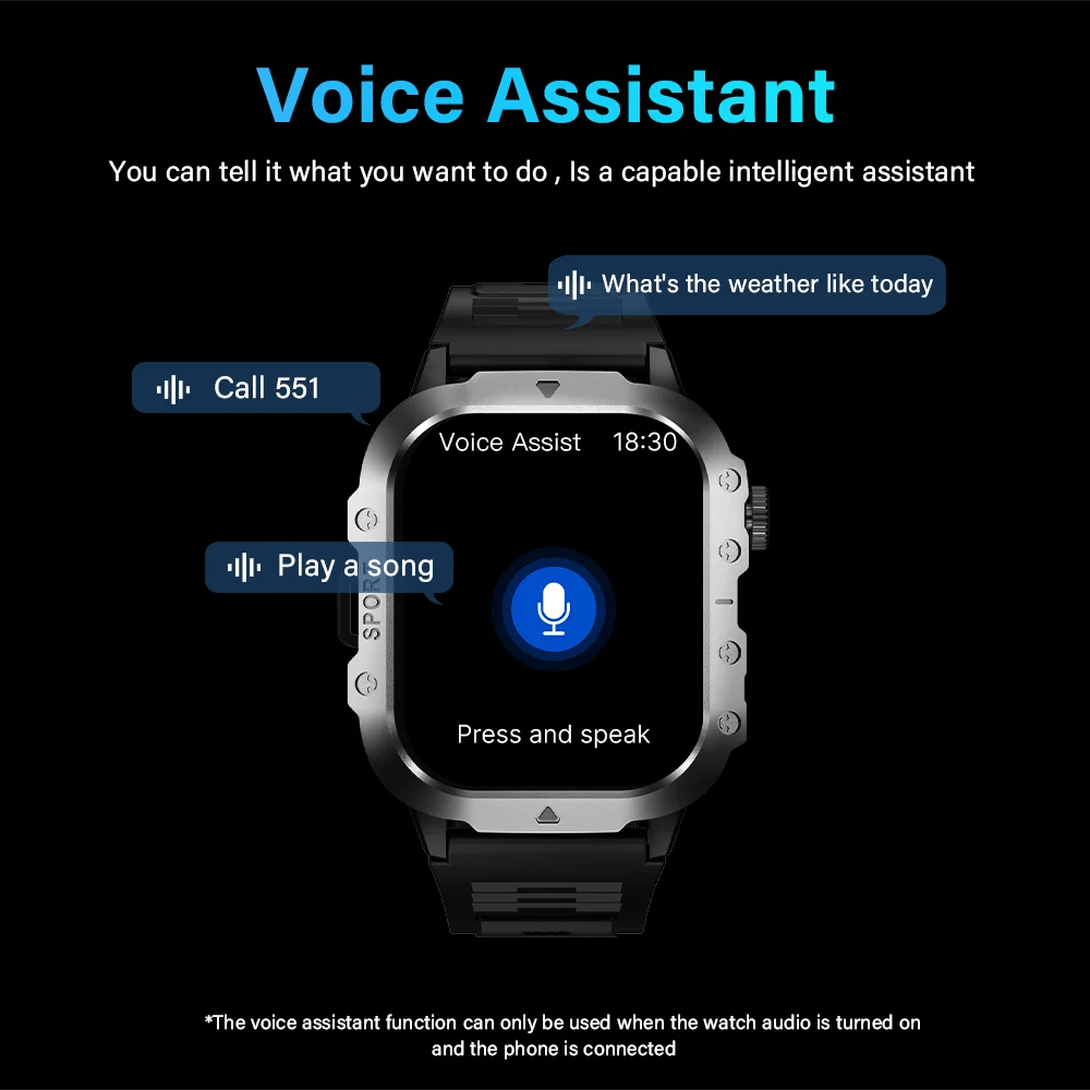 ساعة LAXASFIT الذكية للرياضة الخارجية | شاشة عالية الدقة 2.01 بوصة، مصباح يدوي LED، اتصال بلوتوث، ساعة ذكية لتتبع اللياقة البدنية للرجال والنساء