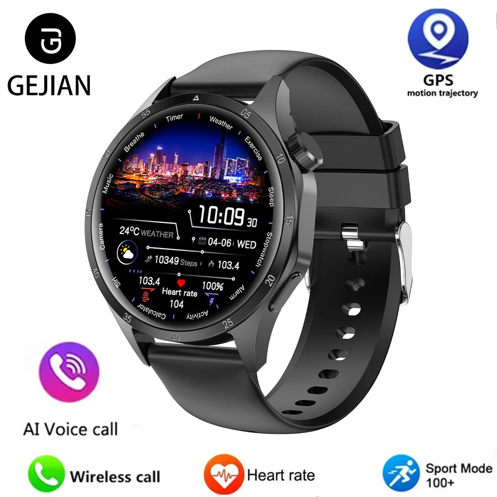 2025 New Men GPS Smart Watch – 360×360 AMOLED Screen, Bluetooth Call, NFC, Heart Rate, IP68 Waterproof
