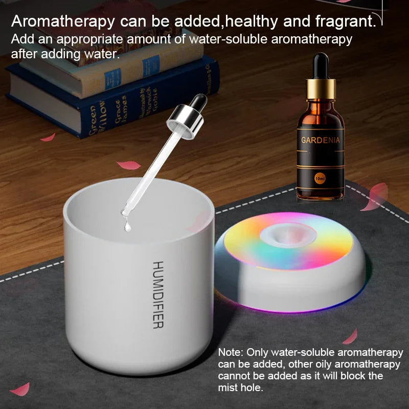 180ML Mini USB Air Humidifier – Essential Oil Aroma Diffuser with Colorful Lights, Mist Maker for Home, Car & Office