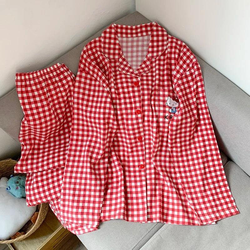 Plus Size Hello Kitty Pajamas Set for Women | Kawaii Long Sleeve Two Piece Sleepwear | Cute Christmas Gift