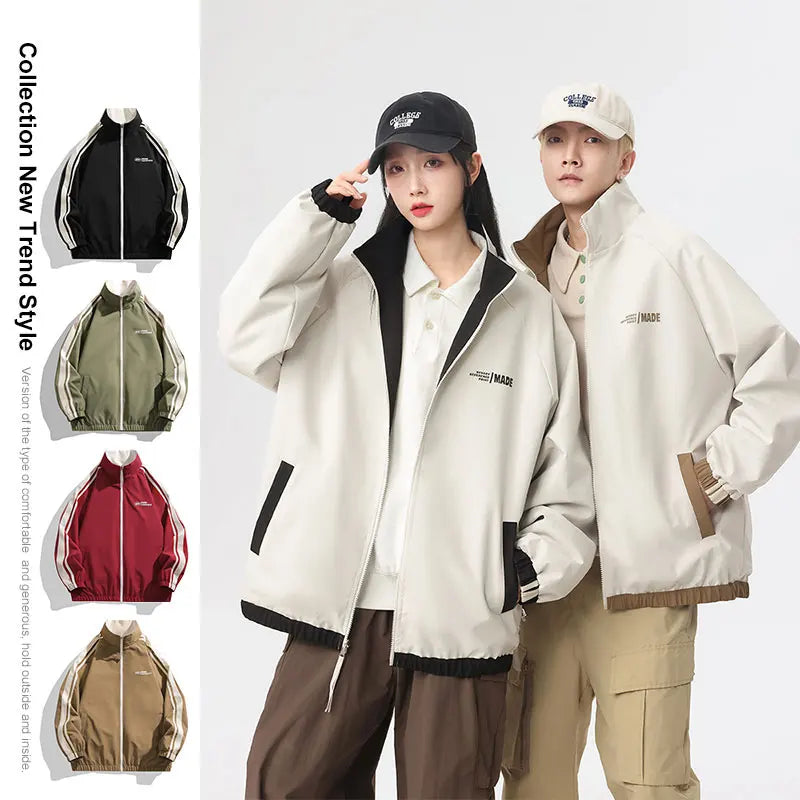 Reversible Outdoor Jacket Men & Women Windproof Splashproof Double-Sided Long Sleeve Coat
