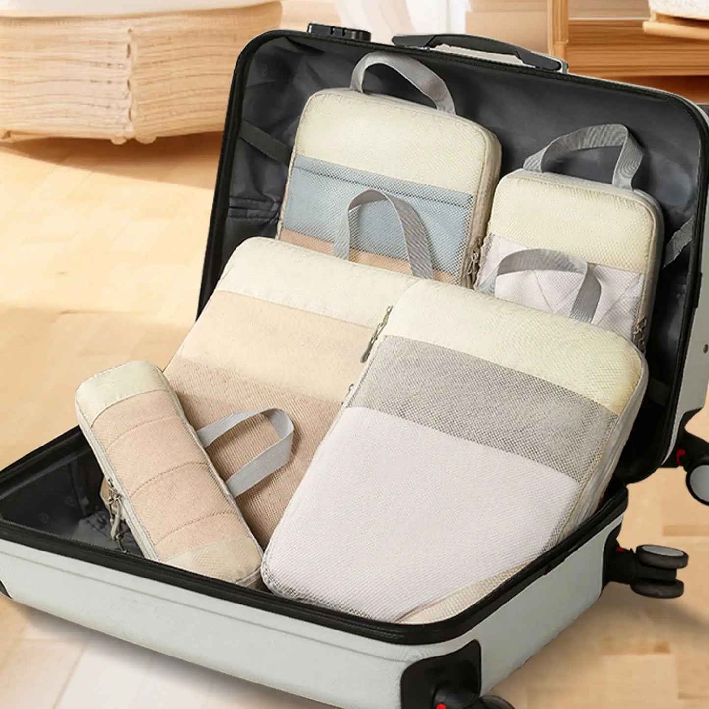 5 Set / 6 Set Compressible Packing Cubes | Large Capacity Waterproof Travel Luggage Storage Organizer