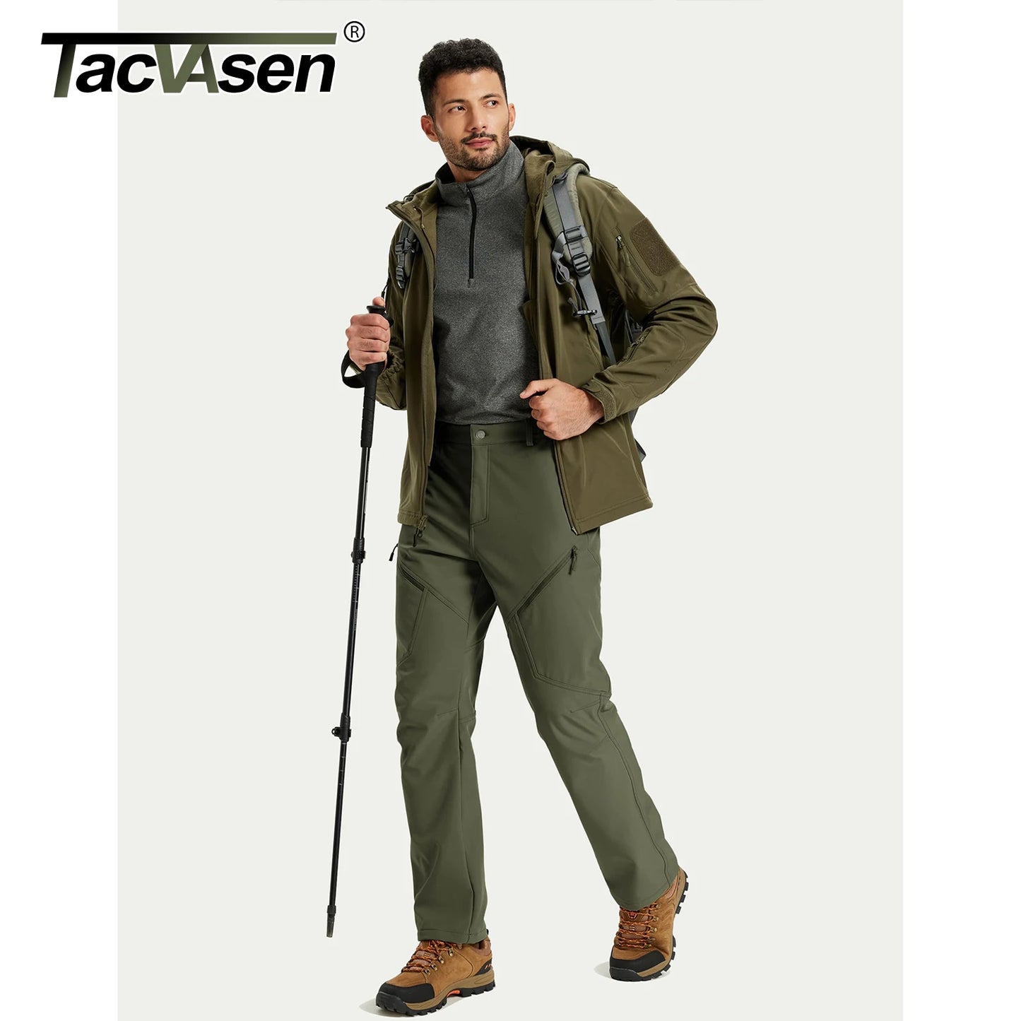 TACVASEN Men’s Fleece-Lined Waterproof Softshell Pants – Winter Hiking Snow Ski Cargo Trousers with 6 Zip Pockets