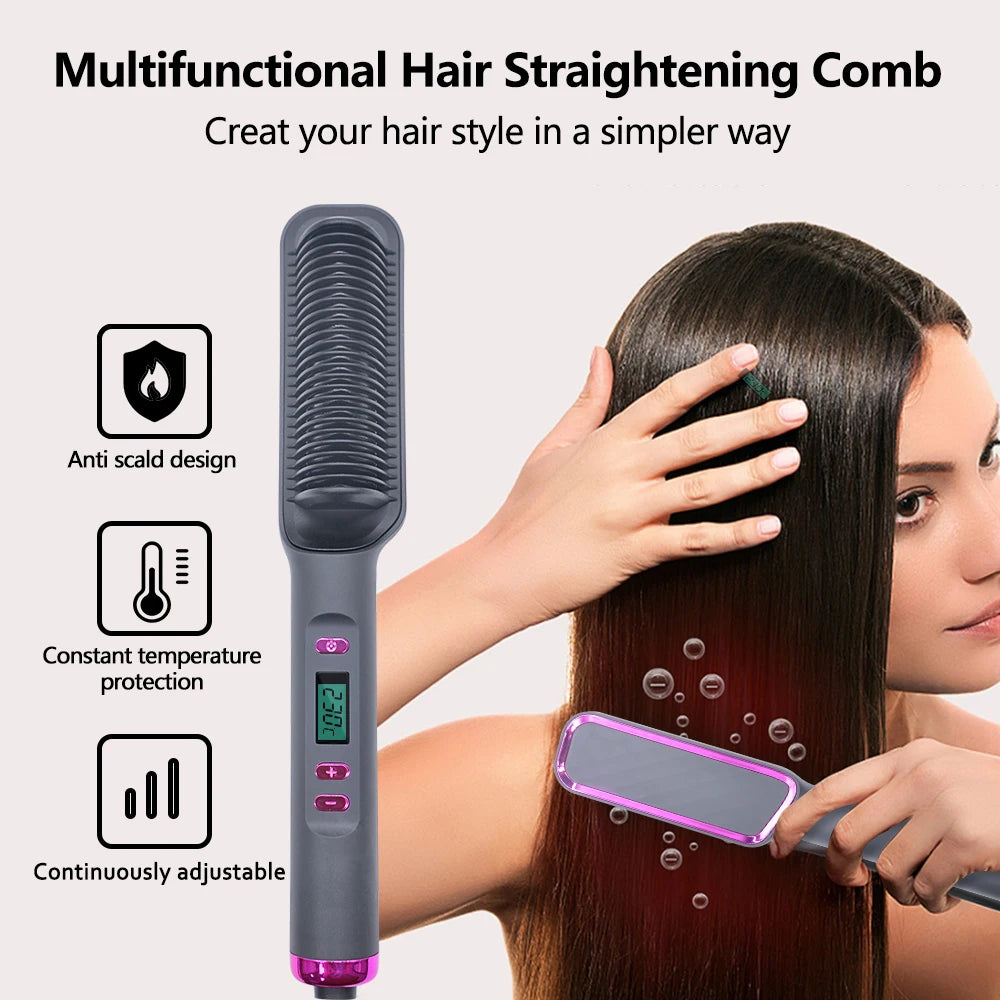 Electric Hot Comb Hair Straightener – Negative Ion Anti-Scald Straightening Brush & Styling Tool