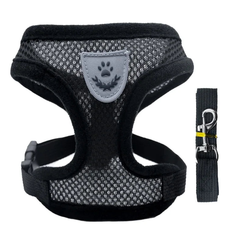 Adjustable Mesh Cat & Dog Harness with Leash – Breathable Walking Vest for Small & Medium Pets