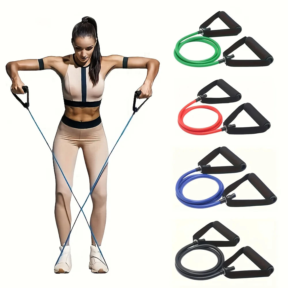 4-Level Resistance Bands with Handles | Home Workout & Strength Training Bands for Yoga & Pilates