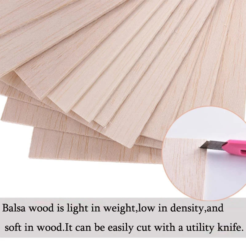 5/10pcs Balsa Wood Sheets – 100/200/300mm Long, 100mm Wide, 1–8mm Thick for DIY Crafts & Wood Projects