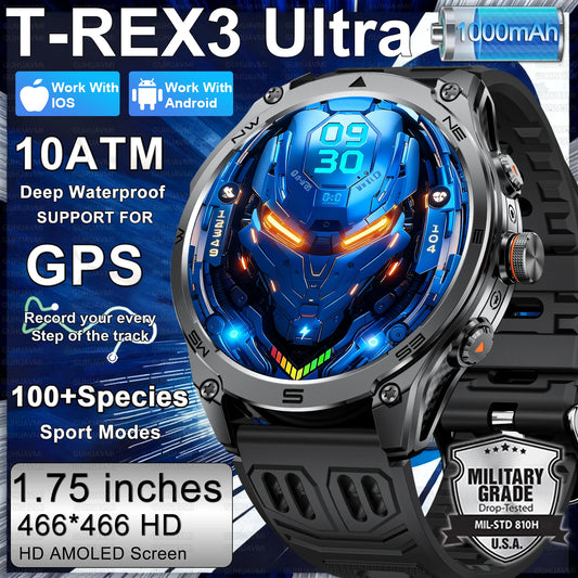 2026 New Military Smart Watch for Men – 1000mAh Battery, GPS Trace, Compass, 10ATM Waterproof, Tactics Sport, Flashlight & Call