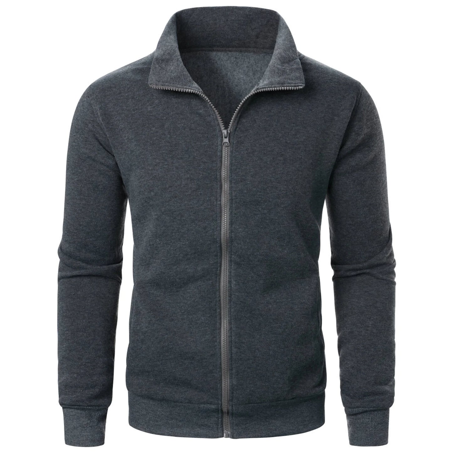 Men’s Casual Sports Jacket – Solid Color Zipper Stand-Up Collar Coat