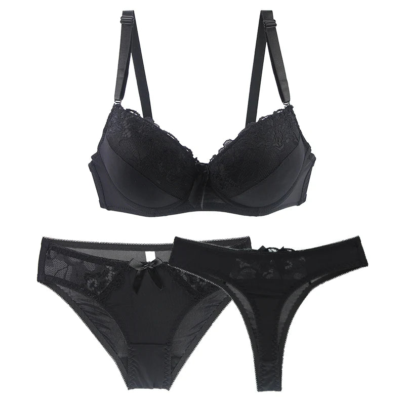 2025 Embroidered Lace Push Up Bra Set 2-Piece Sexy Lingerie Underwear for Women Plus Size White Black Beige Blue Red Purple